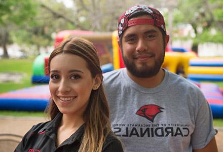 Two students at an event